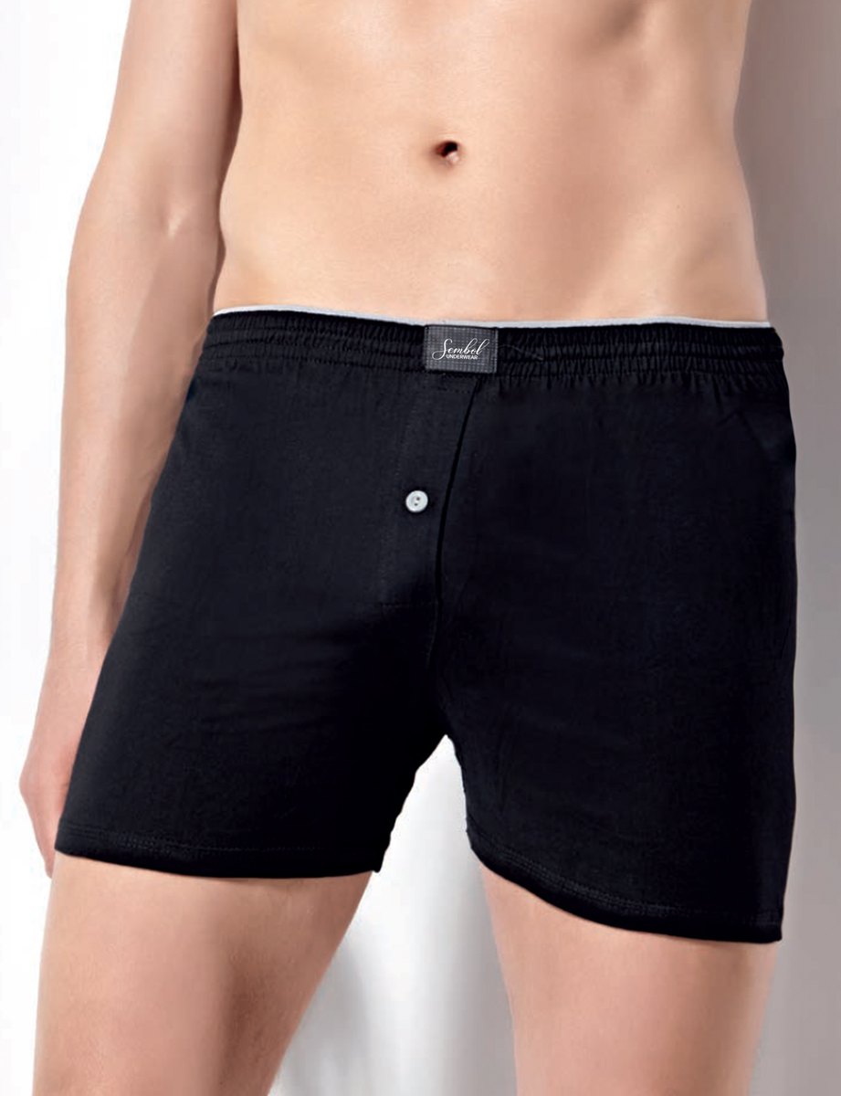 Sembol men's 100% cotton boxer in black with a button fly and woven brand label